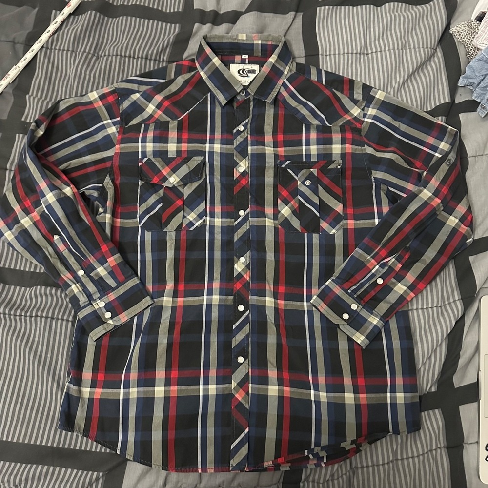 Coevals‎ Men's Cotton Multicolor Size XL Pearl Snap Shirt Plaid Long Sleeve